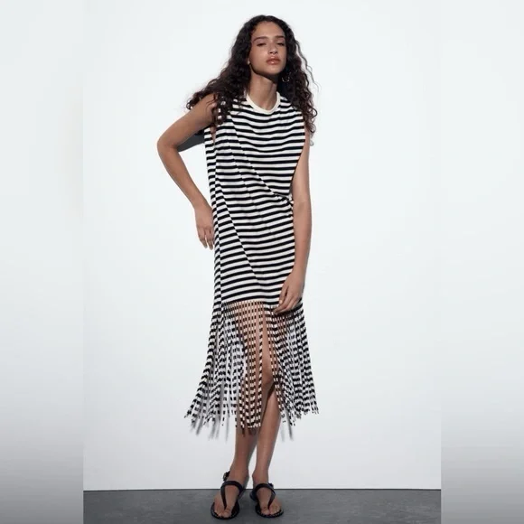 zara asymmetric striped dress ASYMMETRIC STRIPED MIDI DRESS - Multicolored